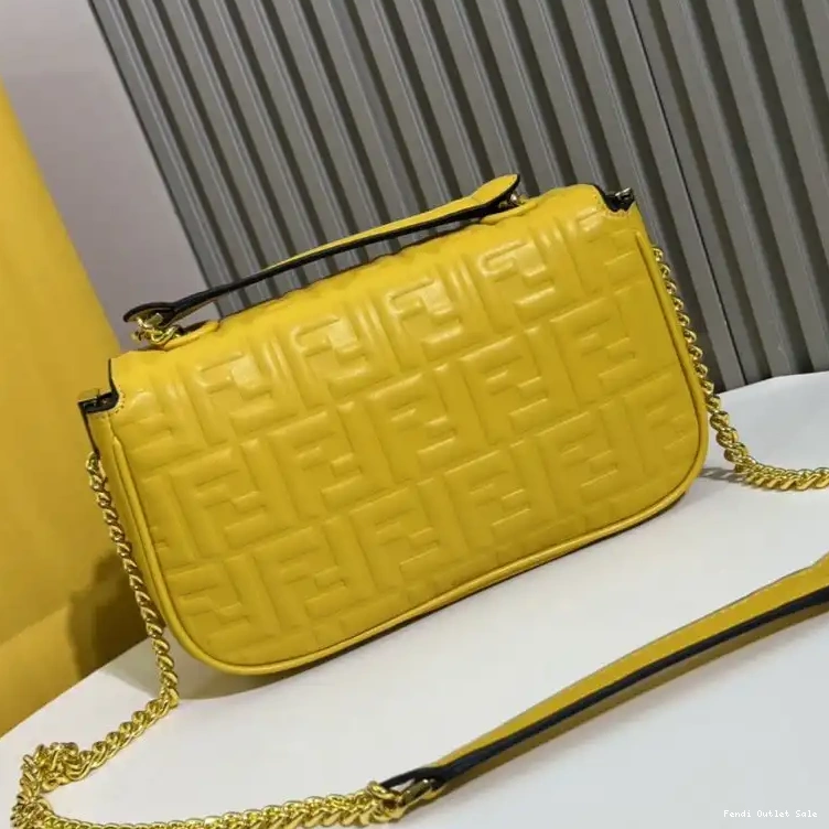 Cheap Fendi Yellow Motif Nappa Chain Bag Leather Baguette Midi In FF 0323
